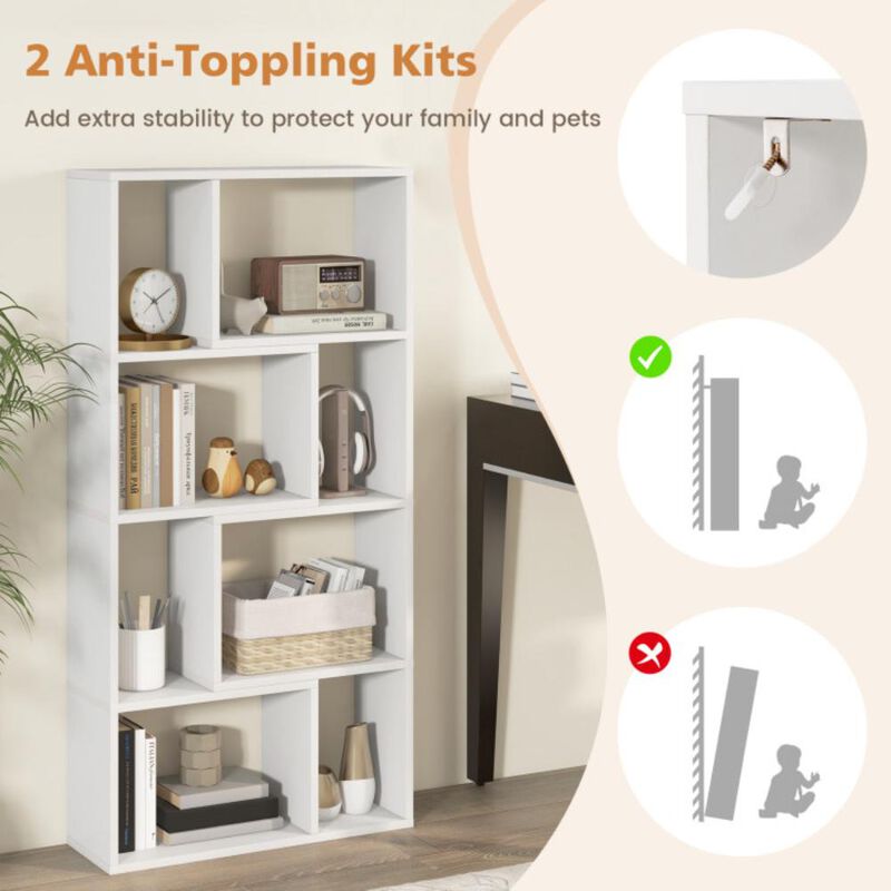 Hivvago 4-Tier Geometric Bookshelf with 8 Cubes for Living Room Bedroom