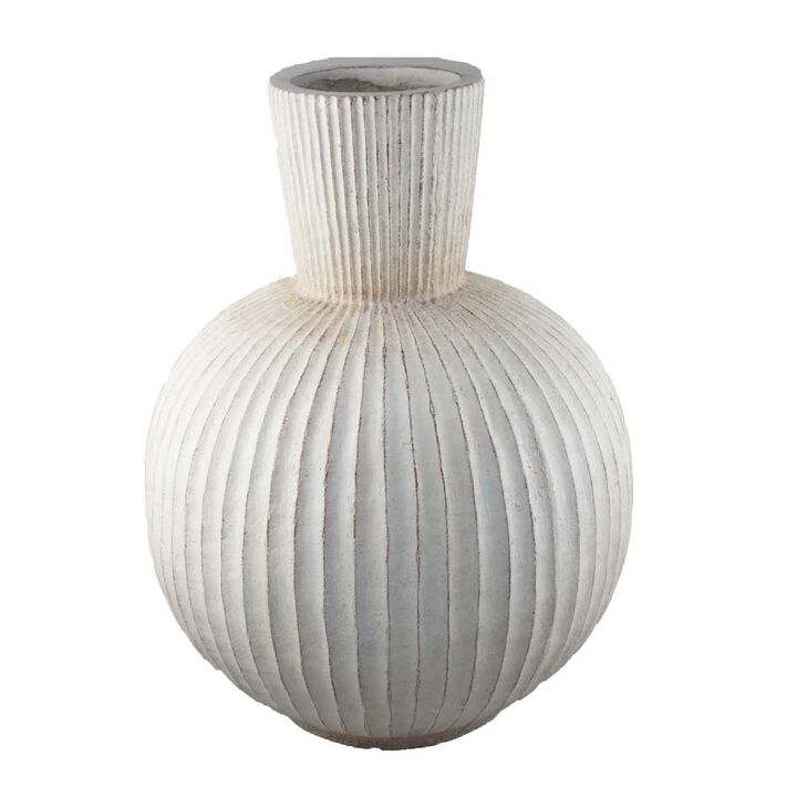 Gany Decorative Vase, Spherical Bottom, 22 Inch Weathered White Resin