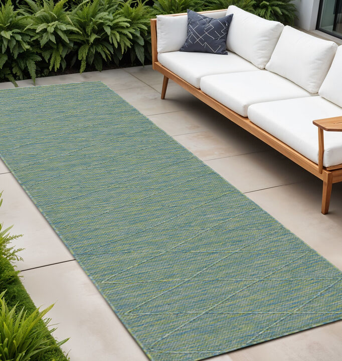 HomeRoots 8' Blue And Green Geometric Indoor Outdoor Runner Rug