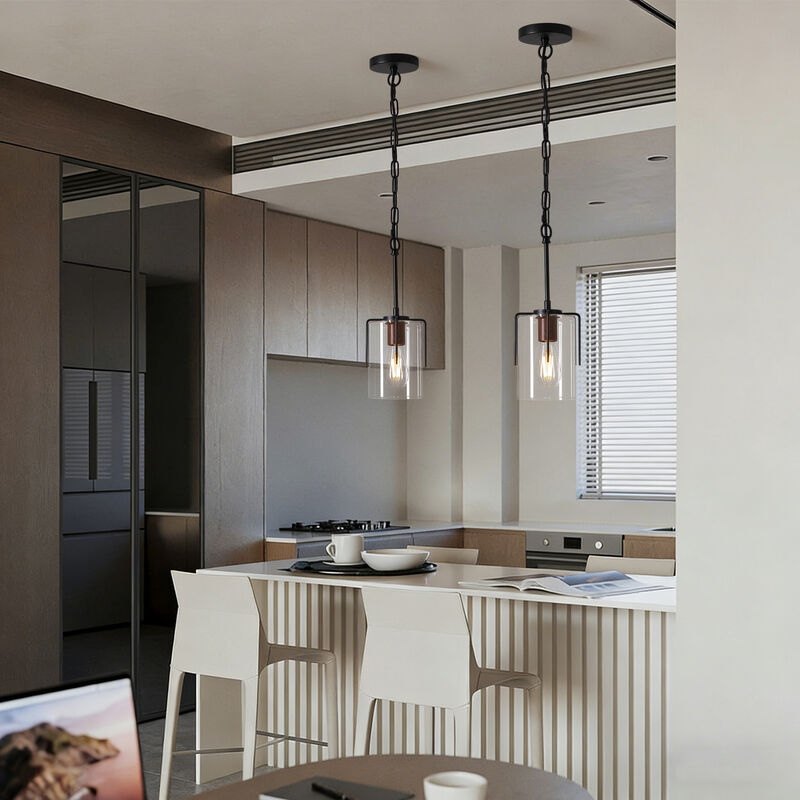 ELEMENT ACE Industrial Pendant Light with Clear Glass Shade Glare-Free Ceiling Light Fixture for Kitchen Island Dining Room Entryway Home Decor image number 5