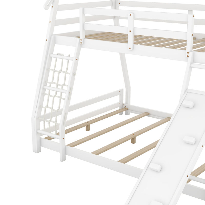 Merax House Bunk Bed with Climbing Nets and Climbing Ramp