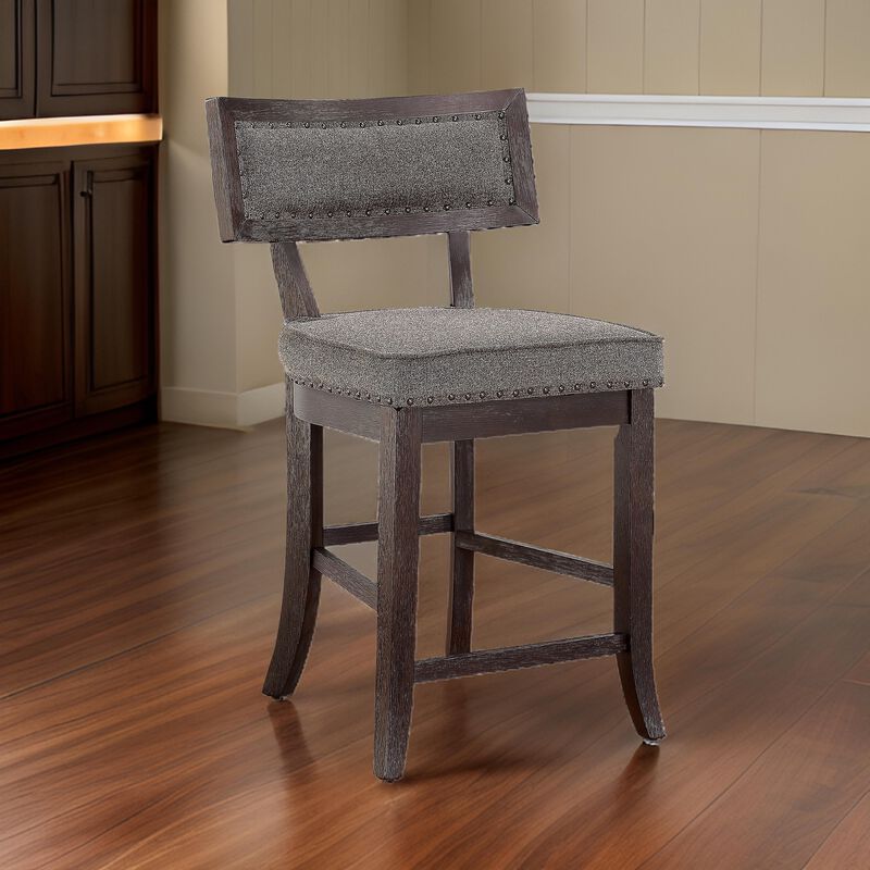 Shan 25 Inch Counter Height Chair, Nailhead Trim, Brown Wood, Set of 2
