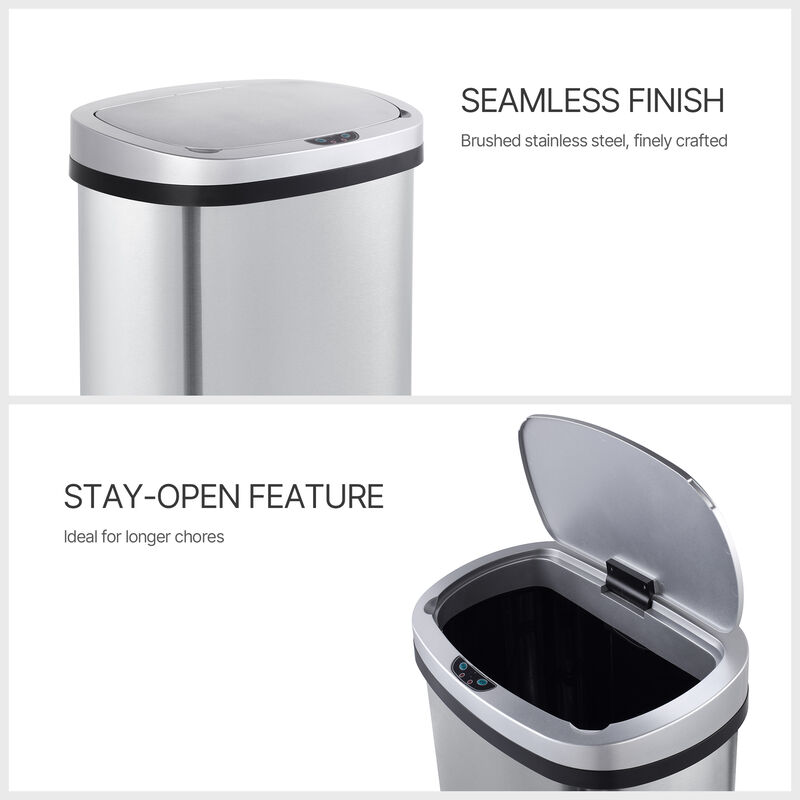 16 Gal./60 Liter Stainless Steel Touchless Motion Sensor Trash Can, Oval Kitchen Garbage Can, Silver image number 4