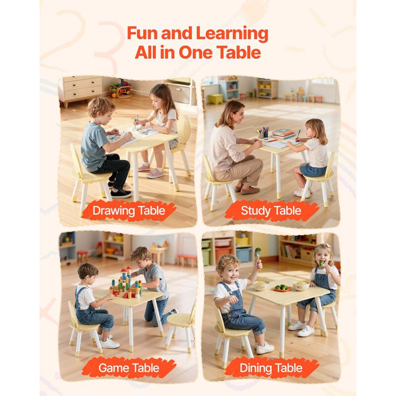 Kids Activity Table and 2 Chairs Set for Crafts, Reading and Drawing-Natural image number 6