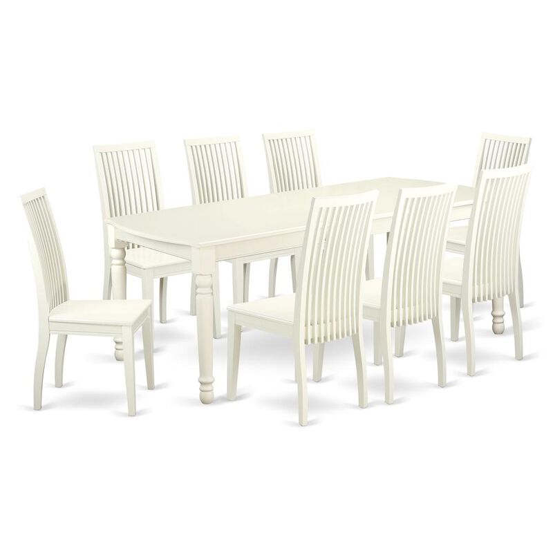 East West Furniture Dining Room Set Linen White, DOIP9-LWH-W