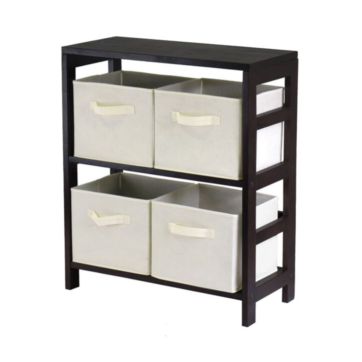 Winsome Wood Capri 2 Section M Storage Shelf With 4 Foldable Beige Fabric Baskets In Espresso Finish