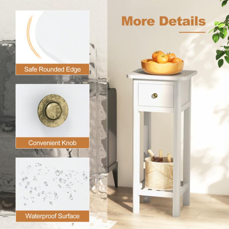 Hivvago 2 Tier Slim Nightstand Bedside Table with Drawer Shelf