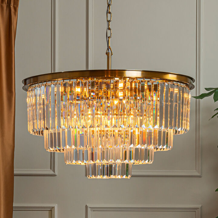 Modern 4-Tier Round Crystal Fringe Chandelier