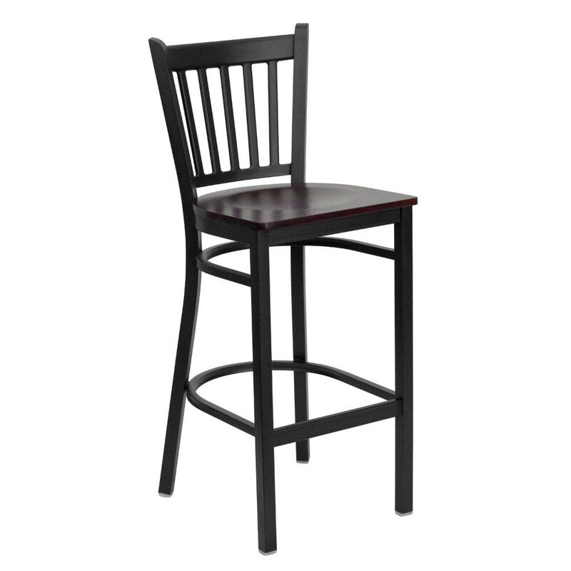 Flash Furniture HERCULES Series Black Vertical Back Metal Restaurant Barstool - Mahogany Wood Seat image number 0