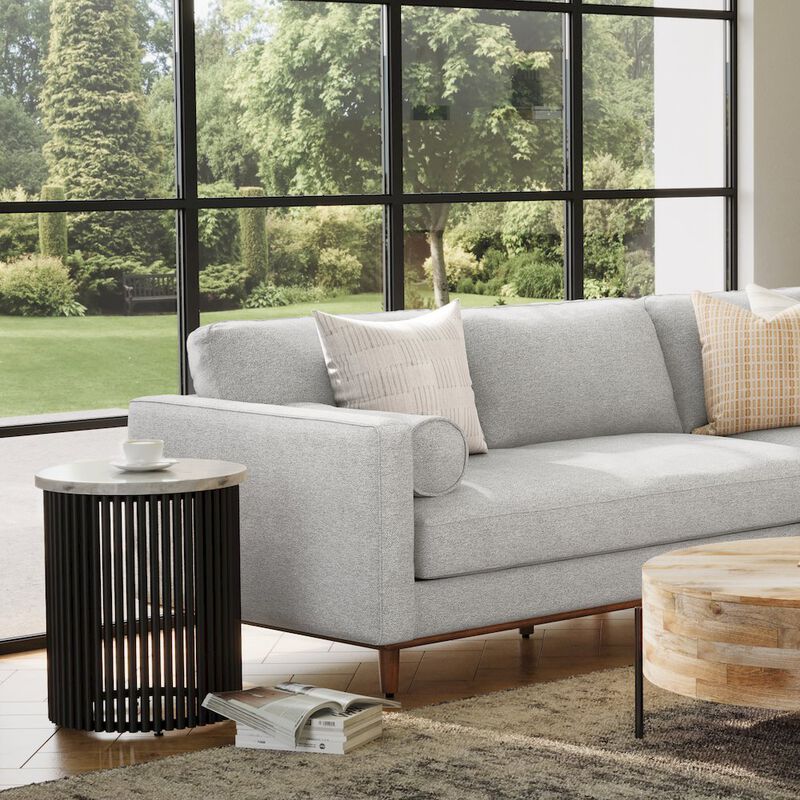 Simpli Home Demy Metal Accent Table In White Marble / Black