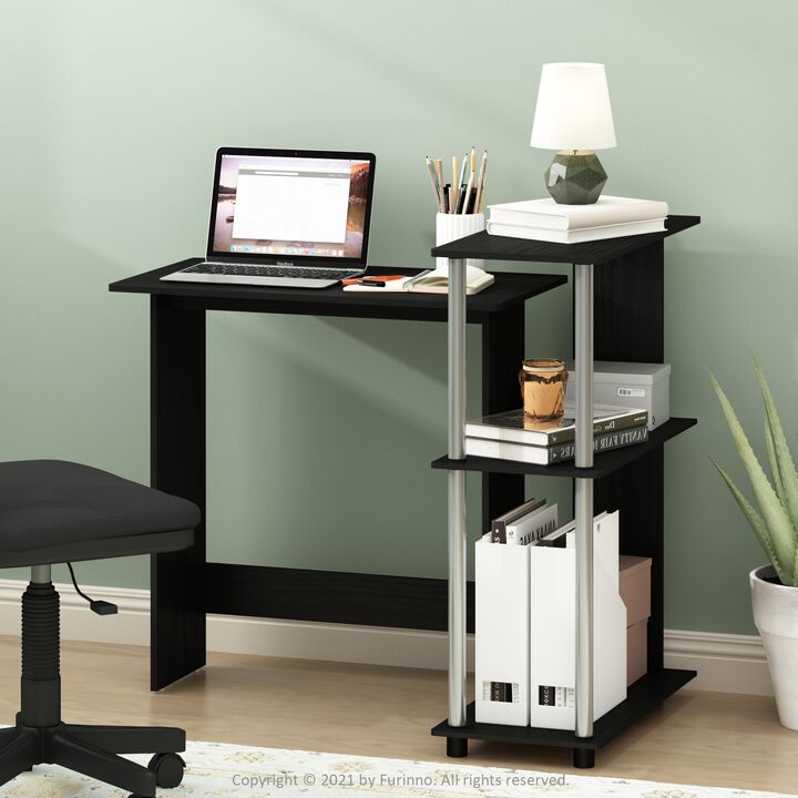 Furinno Furinno Abbott Corner Computer Desk with Bookshelf  Americano/Stainless Steel