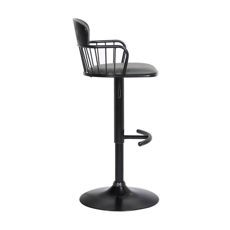 Nash Adjustable Black Wood Stool in Grey Faux Leather with Black Metal