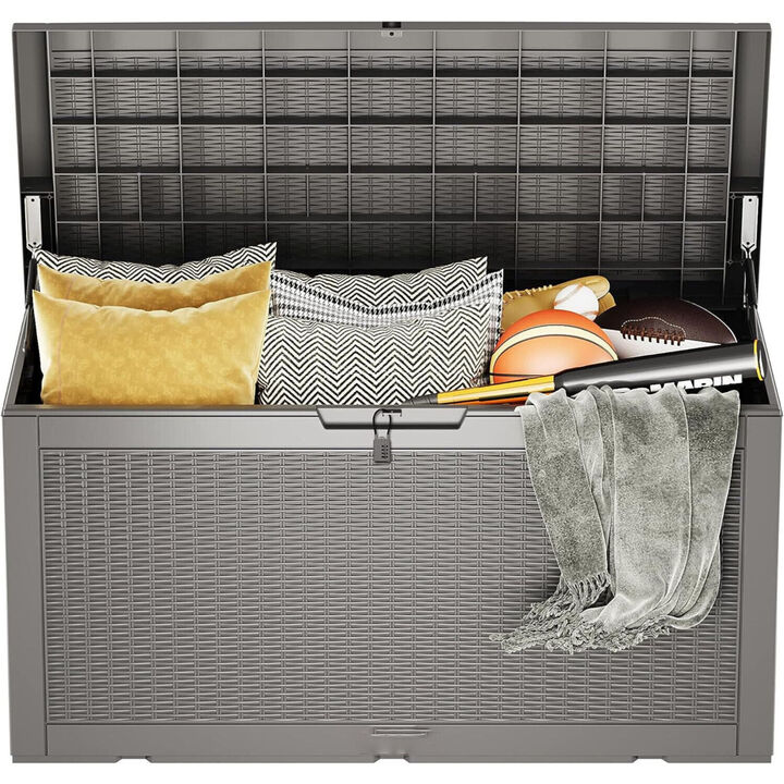 100 Gal Patio Deck Box Resin Waterproof Outdoor Storage Container Bench - Durable, Spacious, Weatherproof