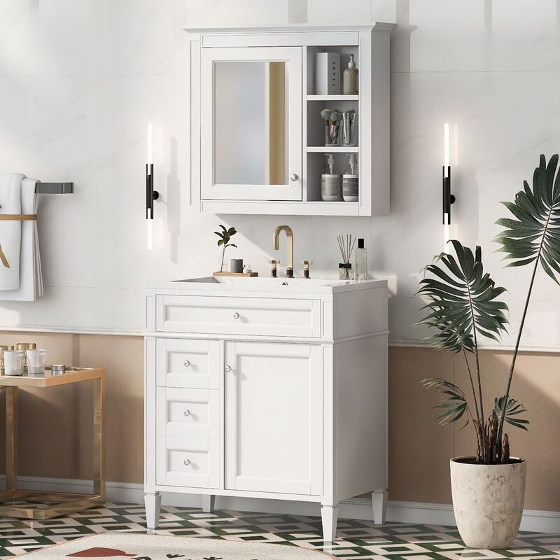 Merax Bathroom Vanity Set with Mirror Cabinet, Ceramic 3-Hole Basin, Soft-Close Storage image number 1