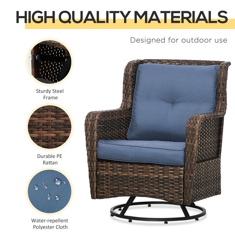 Dark Blue Patio Set: Rocking Bistro Set with 360° Swivel Function