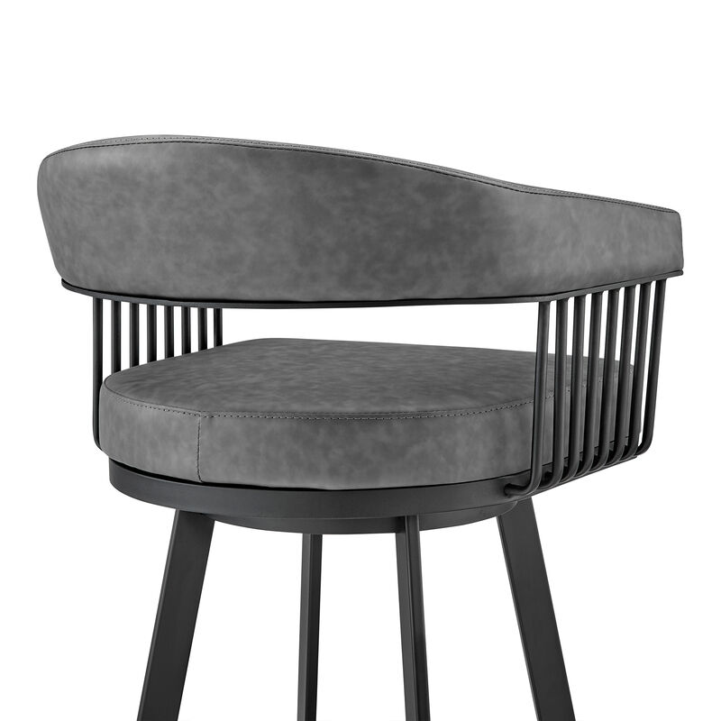 Chelsea  Counter Height Swivel Bar Stool in Black Finish and Gray Faux Leather
