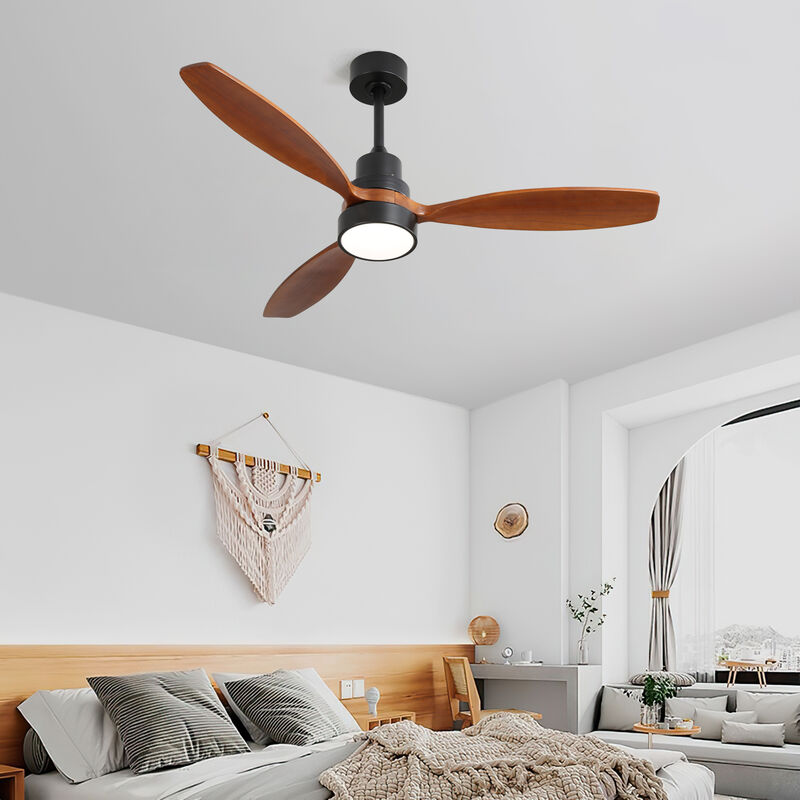 52 Inch Wooden Led Light Ceiling Fan With 3 Solid Wood Blades Remote Control Reversible DC Motor image number 8