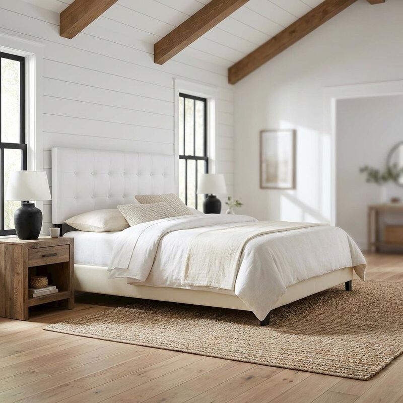 Vinyl-Upholstered King Headboard Only with Padded Panel, Stand-Alone, White image number 6