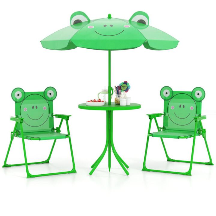 Hivvago 4 Pieces Kids Picnic Set with 2 Folding Chairs and Height Adjustable Umbrella