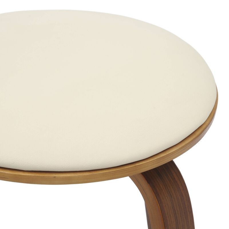 LeisureMod Counter Stool Upholstered in Leather with Stained Poplar Wood Frame & Chrome Iron Footrest with 360-Degree Swivel for Modern Home, Kitchen, Bars, Cafes Pelya Collection