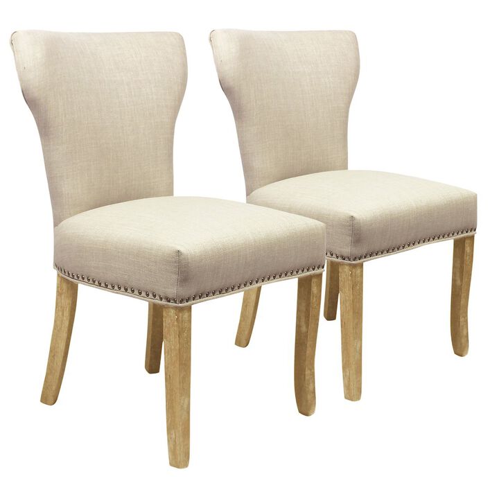 Transitional Jill Side Chair In Ivory Weave Fabric in Natural 2-Piece Set