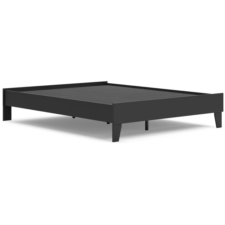 Alli Queen Size Platform Bed, Matte Black Wood Frame with Laminate - Benzara