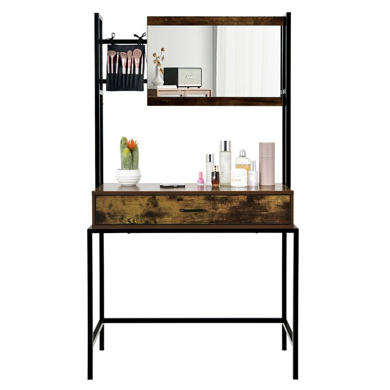 Industrial Vanity Table with 3-Height Adjustable Mirror Bag