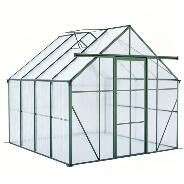 8x8 FT Double Door Polycarbonate Greenhouse Raised Base&Anchor Aluminum Duty Walk-in Greenhouses