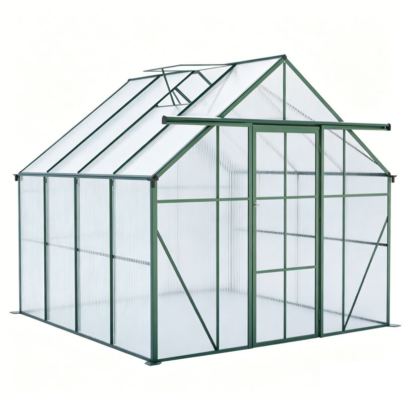 8x8 FT Double Door Polycarbonate Greenhouse Raised Base&Anchor Aluminum Duty Walk-in Greenhouses image number 0