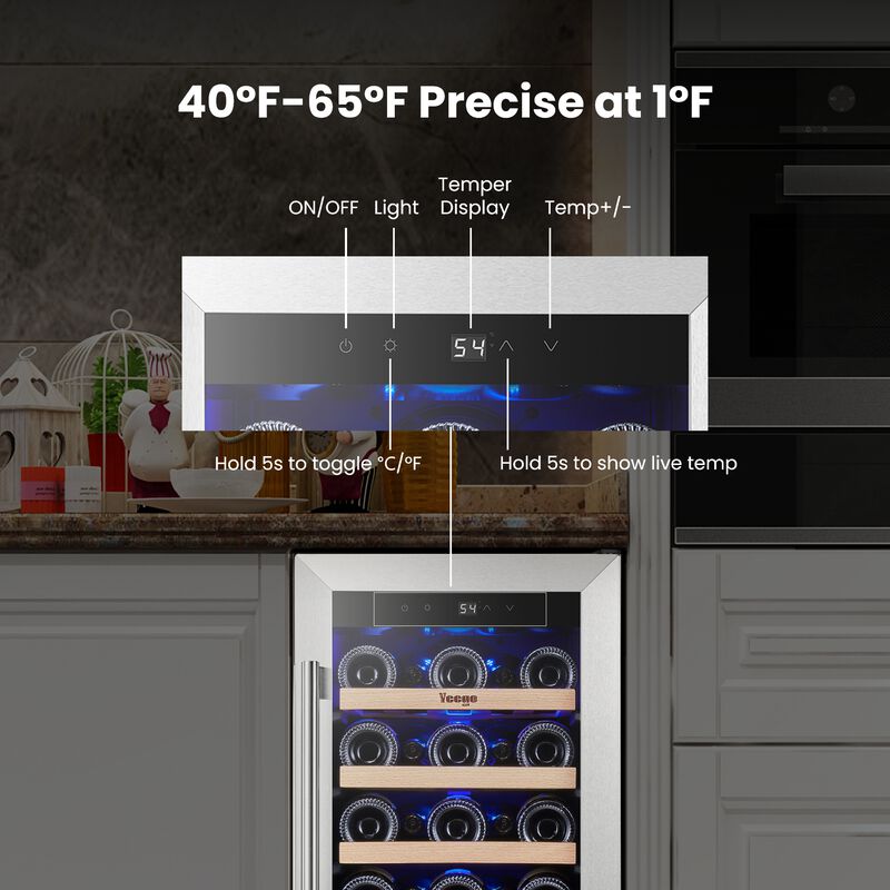 15 inch Wine Cooler Refrigerator with 33-Bottle Built-In/Freestanding for Home Bar，Stainless Steel image number 5