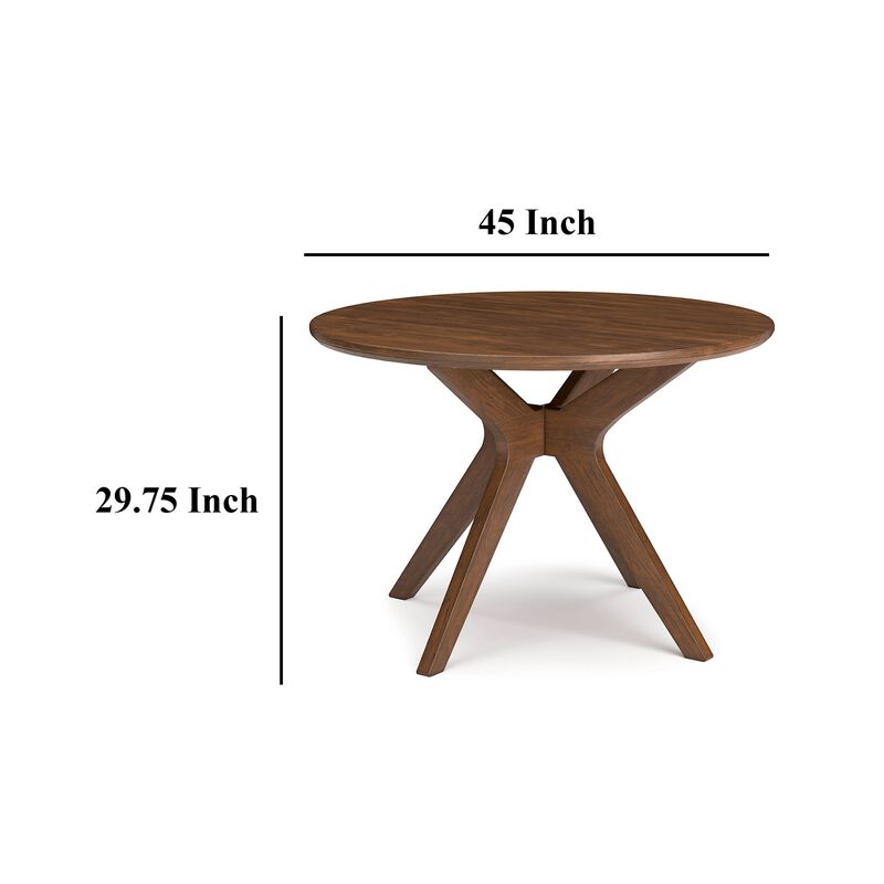 Jeyn Round Dining Table, Modern Curved Base, 45 Inch Brown Mango Wood