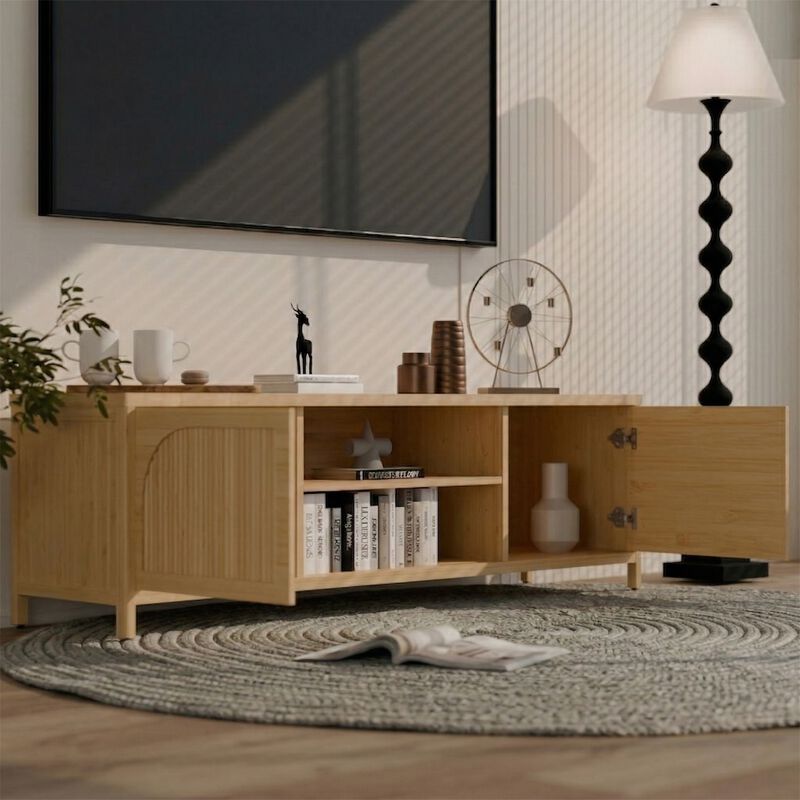 Modern Wood TV cabinet with Open Shelf for Living Room image number 2