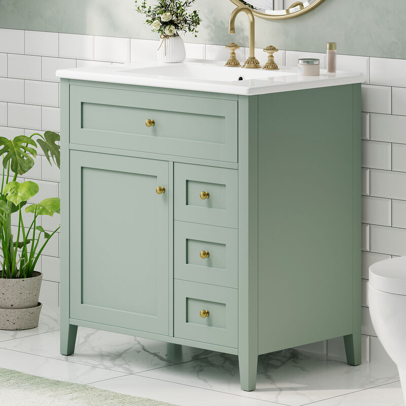 Merax Bathroom Storage Vanity with Left Adjustable Shelving Cabinet & 3 Right Smooth-Glide Drawers image number 1