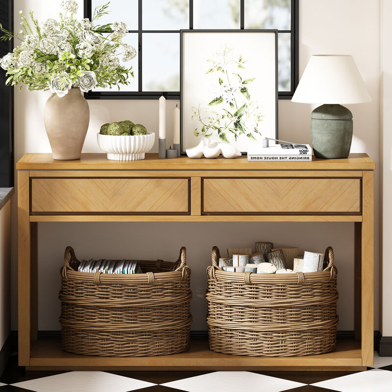 Merax Rustic Wooden Entryway Console Table with Storage Drawers