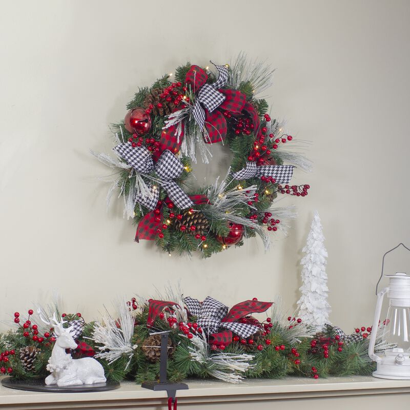 52" Houndstooth Bows and Berries Artificial Christmas Swag  Unlit image number 2