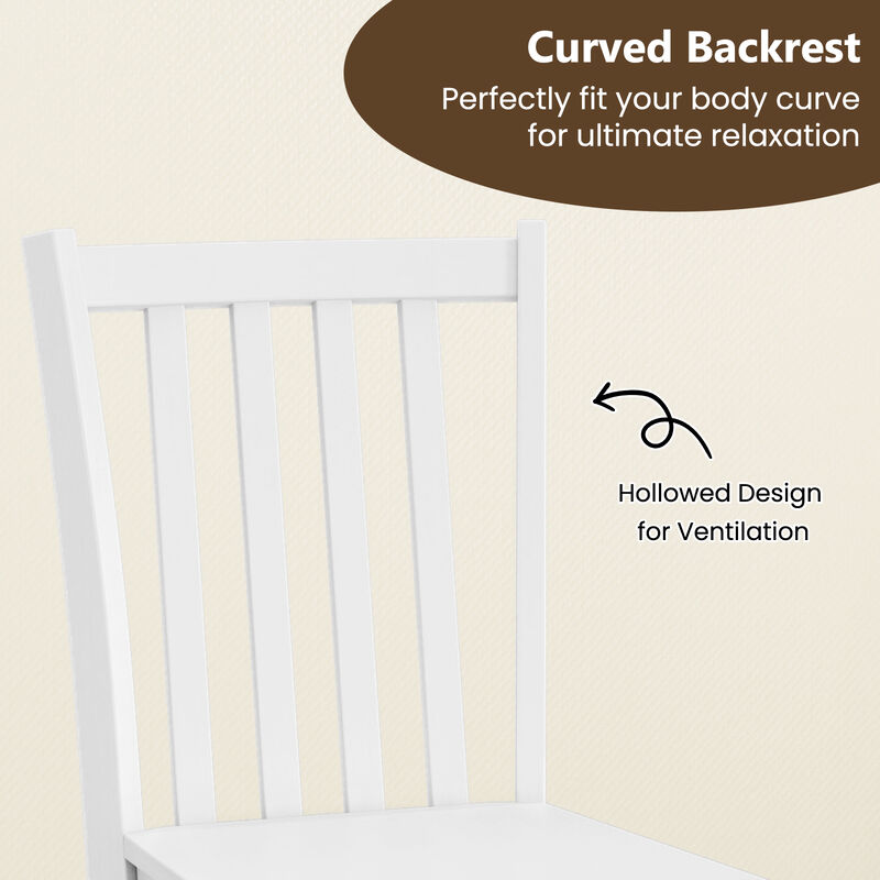 Set of 2 Rustic Wooden Kitchen Dining Chairs with Slat Tilt Backrest-White image number 5