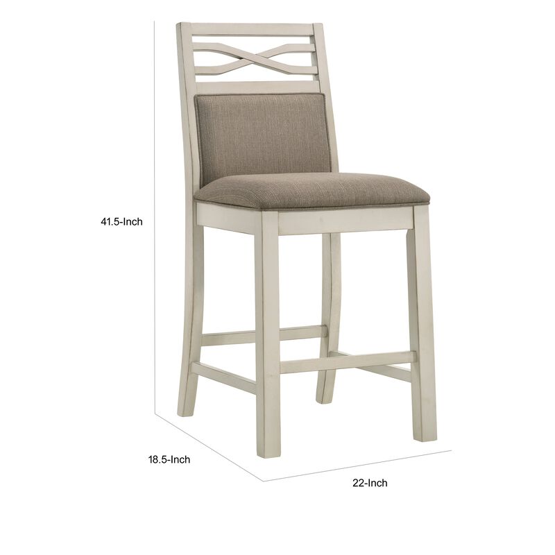 Marie 26 Inch Counter Height Chair, Khaki Fabric Seat, Back, Beige, Set of 2