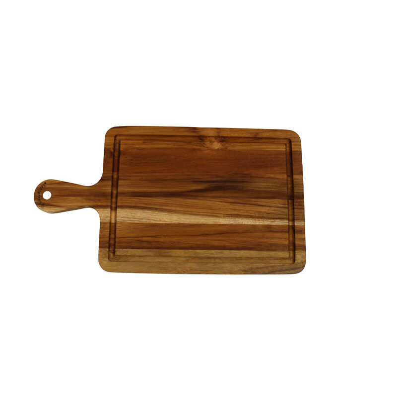 EcoDecors 15.5" x 8.5" Edge Grain FSC Teak Cutting Board with Handle