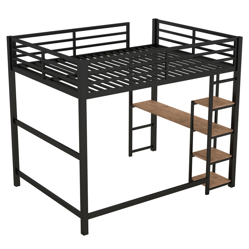 Merax Metal Loft Bed with Built-in Desk and Storage Shelves