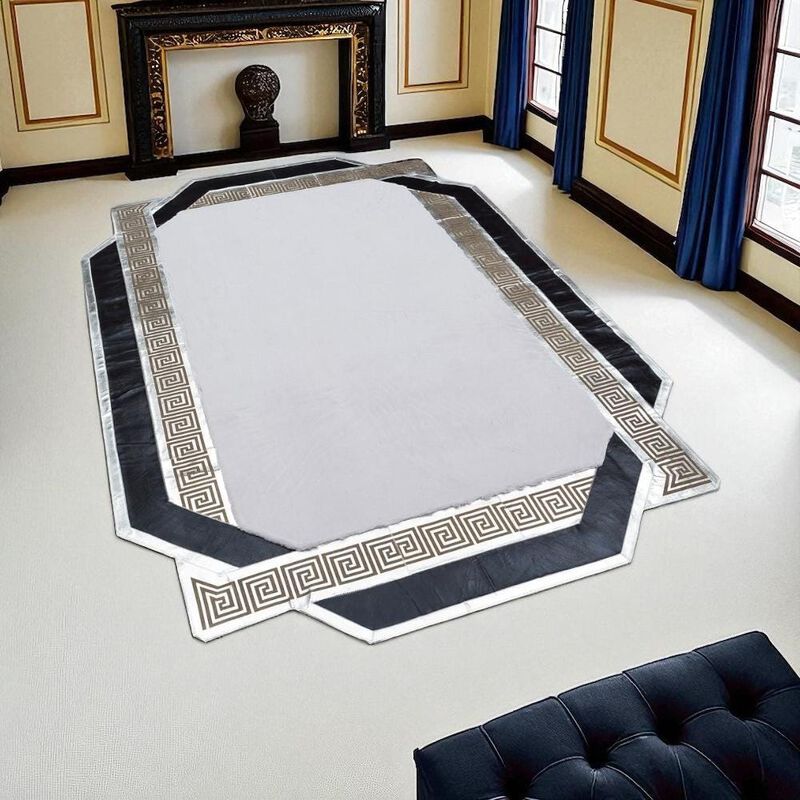 Irregular White and Black Plush Rug, Custom Size Soft Fur Carpet, Greek Border Shaggy Rug, Non Slip Carpet image number 2