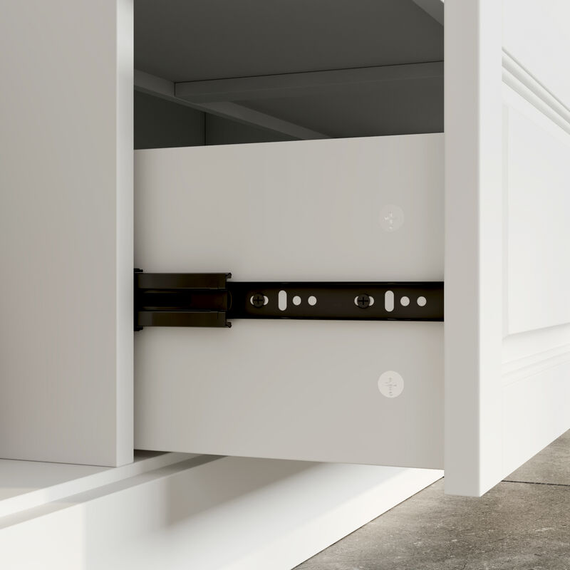 FUFU&GAGA 141.7" Modern Storage Cabinet with Glass Doors & Drawers, White MDF Wall Unit with 9 Glass Doors & 6 Drawers (141.7 in. W x 15.7 in. D x 78.7 in. H)