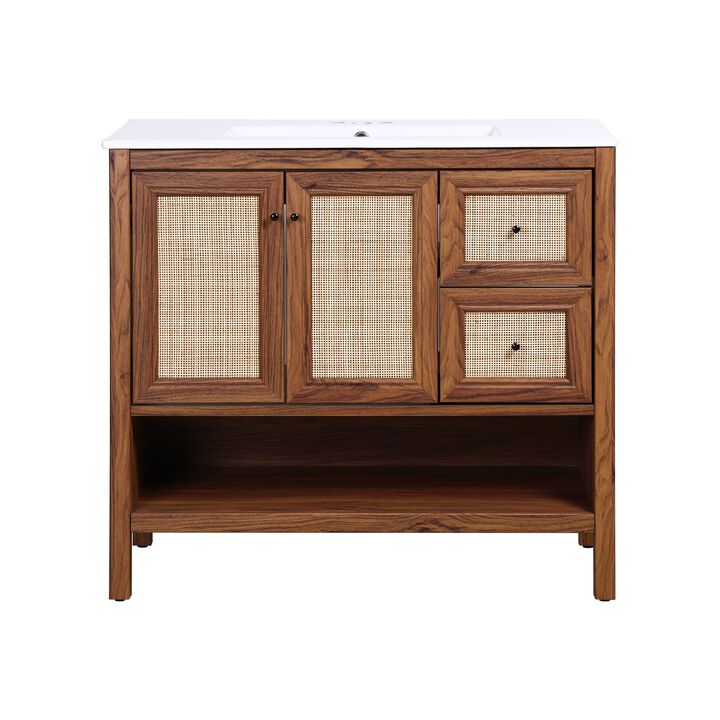 Jasper 36" Rattan Modern Coastal 2-Shelf Bath Vanity Cabinet Only (Sink Basin Not Included)