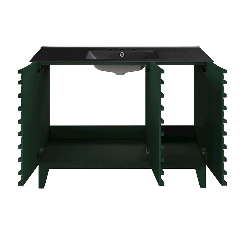 48" Freestanding Bathroom Vanity in Green Oak, Black 3-Hole Widespread Sink Top image number 4