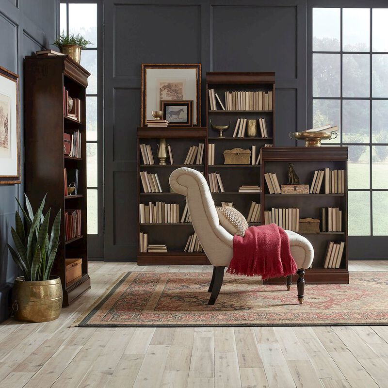 Liberty Furniture Stepped Bookcase Wall Home Office 4 PcSet Adjustable Shelves - Cognac Wood Frame image number 2