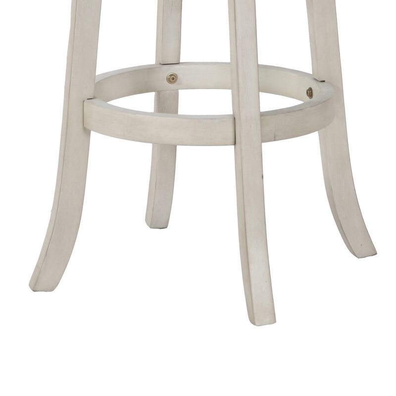 Curved X Shaped Back Swivel Barstool with Fabric Padded Seating, Antique White-Benzara