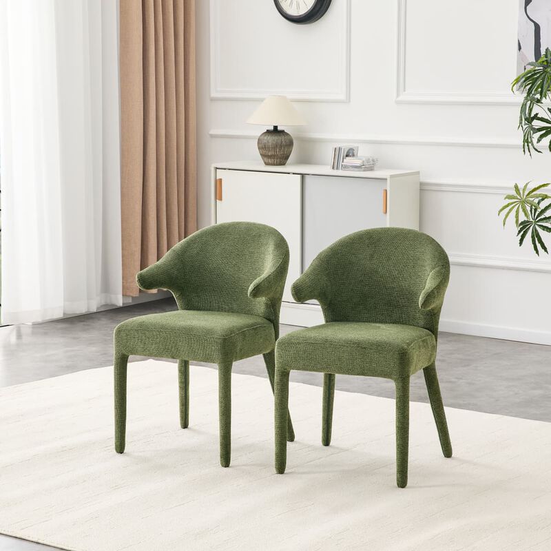 Set of 2 Boucle Dining Chairs Armchair Dining Chairs with Wraparound Back and Arms Square Dining Chairs with Metal Legs and Spring Seat image number 3