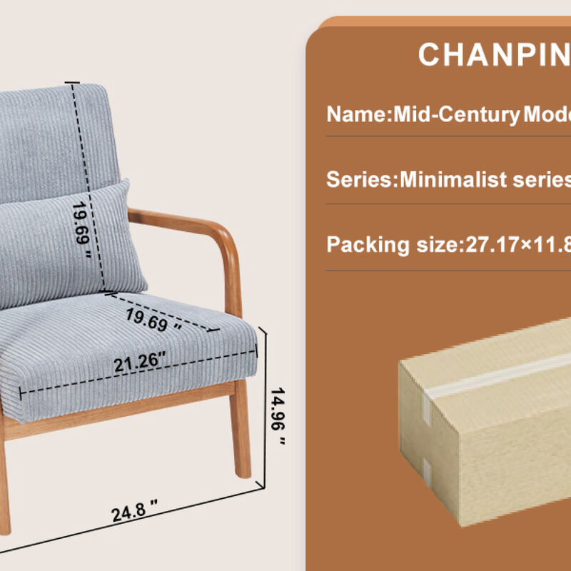 GOODSILO Mid-Century Modern Accent Chair with Ergonomic Support and Sustainable Rubberwood Frame image number 2