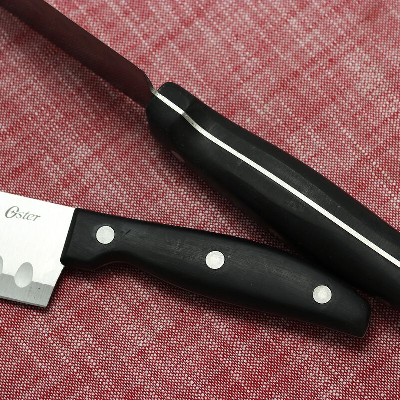 Oster Granger 2 Piece Stainless Steel Santoku Knife Set with Black Handles