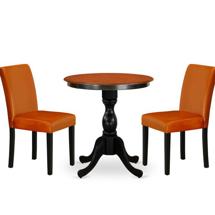 East West Furniture 3-Piece Dining Table Set Consist of Wood Table and 2 Baked Bean PU Leather Dining Chairs with High Back - Black Finish