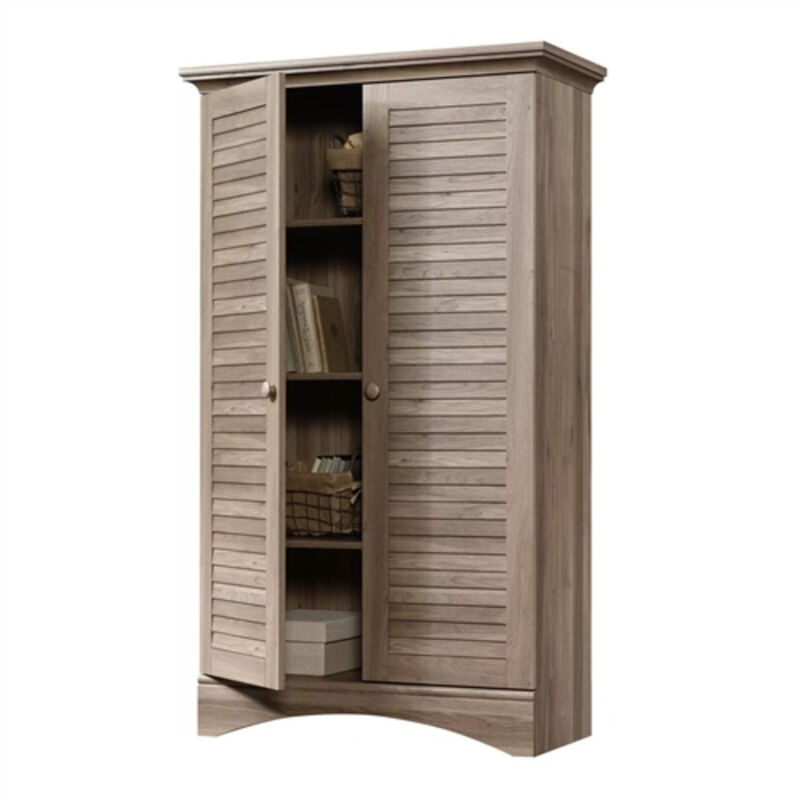 Farmhouse Armoire Storage Cabinet with Louvered Doors – Rustic Wood Wardrobe for Bedroom or Entryway